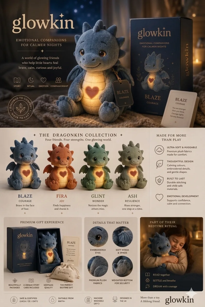 The Dragonkin collection moodboard — Blaze, Fira, Glint and Ash
